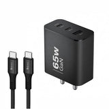 BAVE 65W GaN Trio Charger Adapter with USB-C Cable| 3Port Fast Charger| PD PPS QC Fast Charging