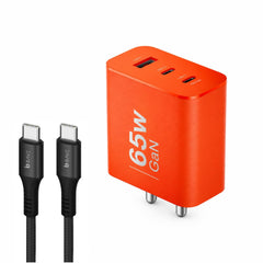 65W GaN Fast Charger with USB-C Cable | 3-Port Charger