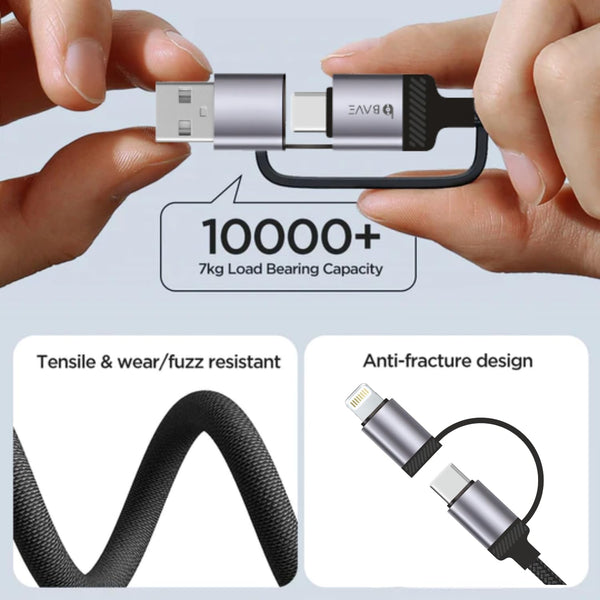 BAVE 4-in-1 100W Fast Charging Cable with USB-C & Lightning