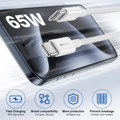 BAVE 65W USB-C to USB-C Fast Charging Braided Cable