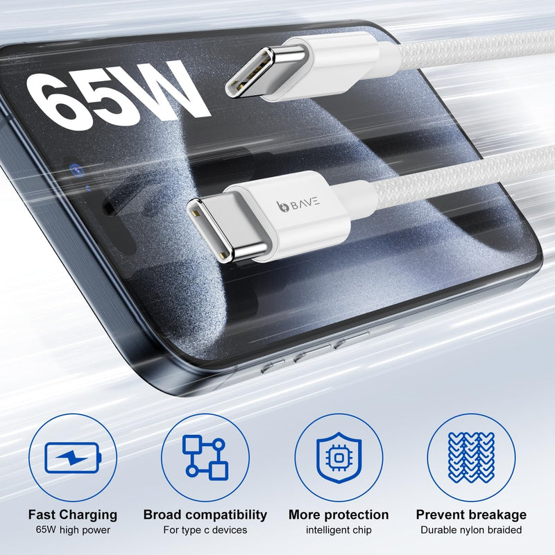 BAVE 65W USB-C to USB-C Fast Charging Braided Cable
