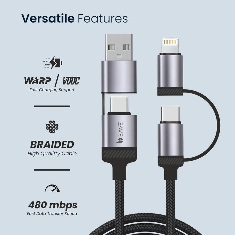 BAVE 4-in-1 100W Fast Charging Cable with USB-C & Lightning