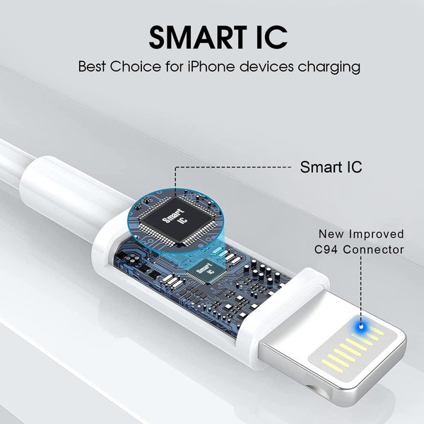 BAVE 27W USB-C to Lightning Fast Charging Cable | PD Fast Charge & Data Sync for iPhone 14, 13, 12, 11, XR, XS, X, 8, SE & iPad | White