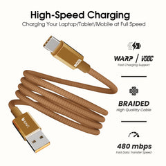 BAVE 100W USB-A to USB-C Fast Charging Braided Cable 1M