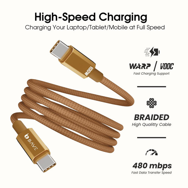BAVE 100W USB-C to USB-C Fast Charging Braided Cable 1M