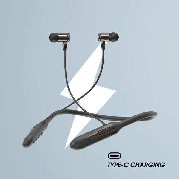 Bave Harmony Black Bluetooth Neckband - 32Hrs, Voice Changer, Gaming Mode
