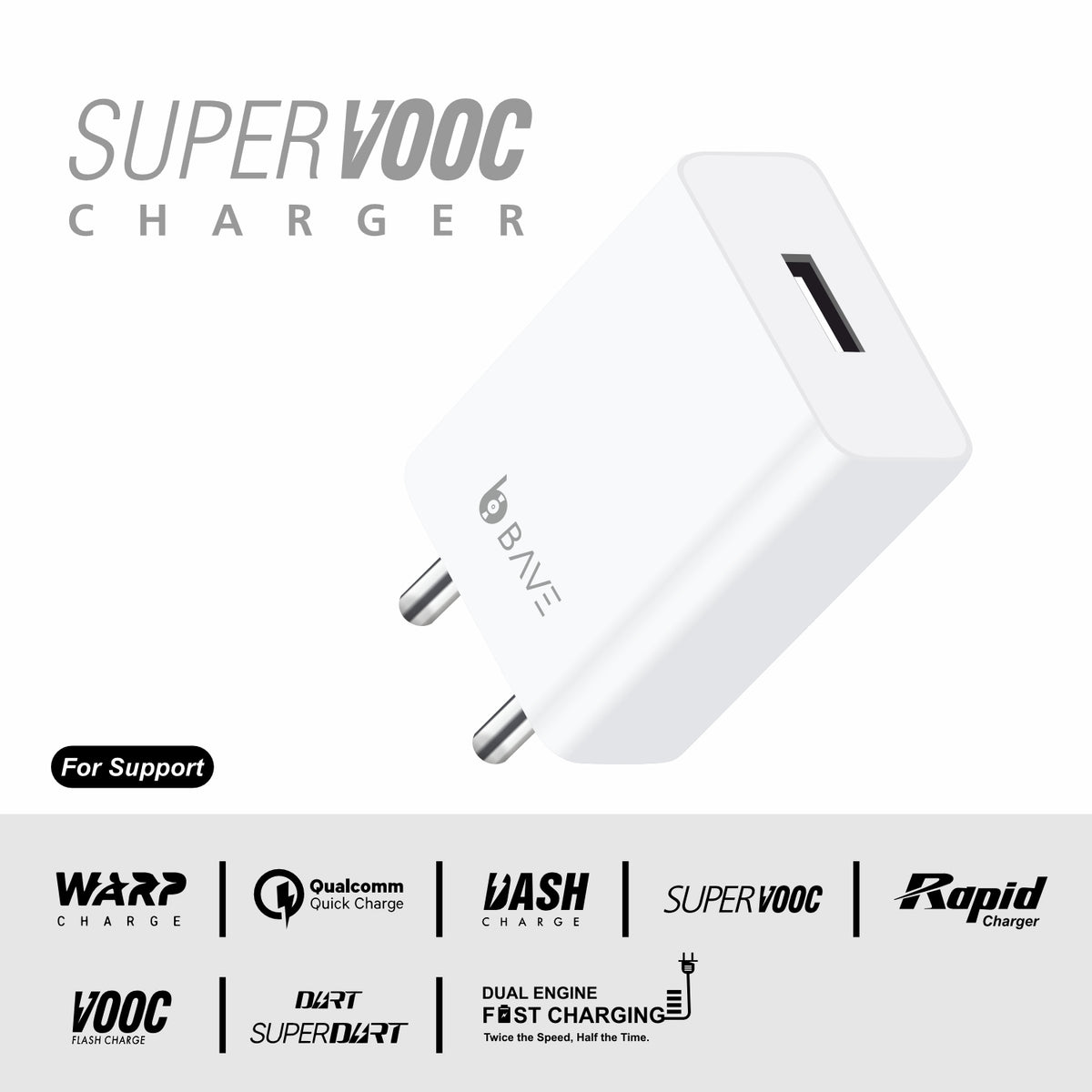Bave 44W Flash Charger USB-A Power Adapter  With Cable