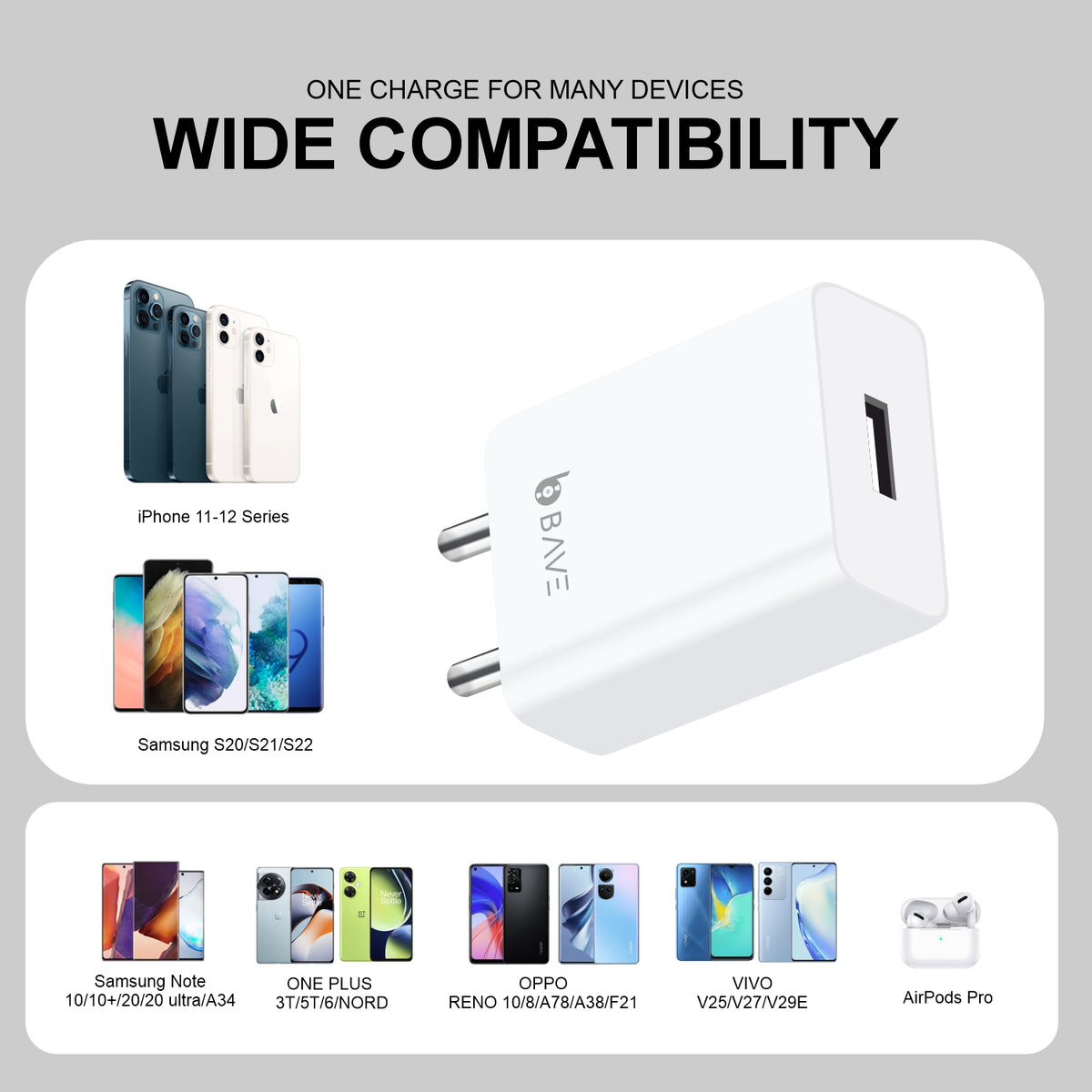 Bave 44W Flash Charger USB-A Power Adapter  With Cable