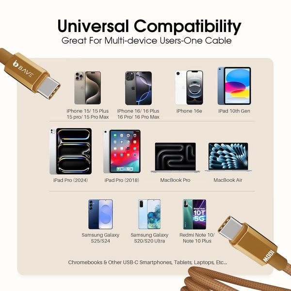 BAVE 100W USB-C to USB-C Fast Charging Braided Cable 1M