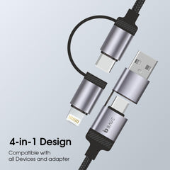BAVE 4-in-1 100W Fast Charging Cable with USB-C & Lightning