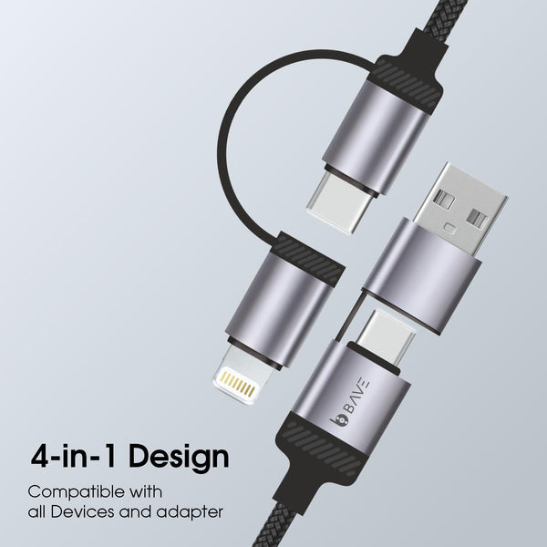 BAVE 4-in-1 100W Fast Charging Cable with USB-C & Lightning