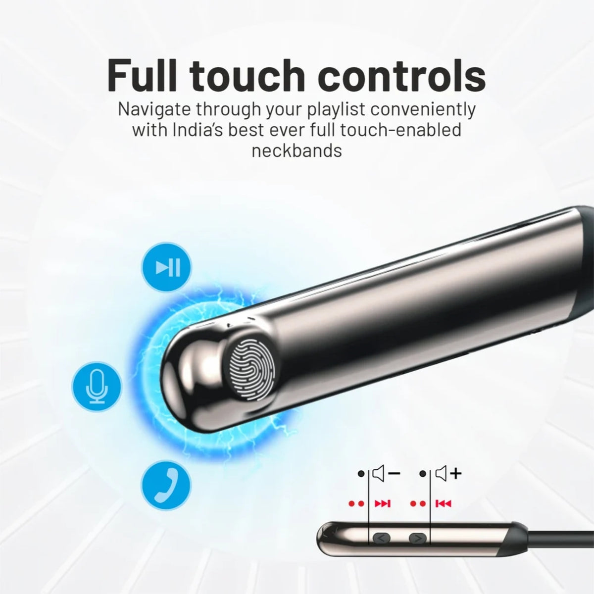 Aura Bluetooth Neckband - 60Hrs Playtime, Touch Control