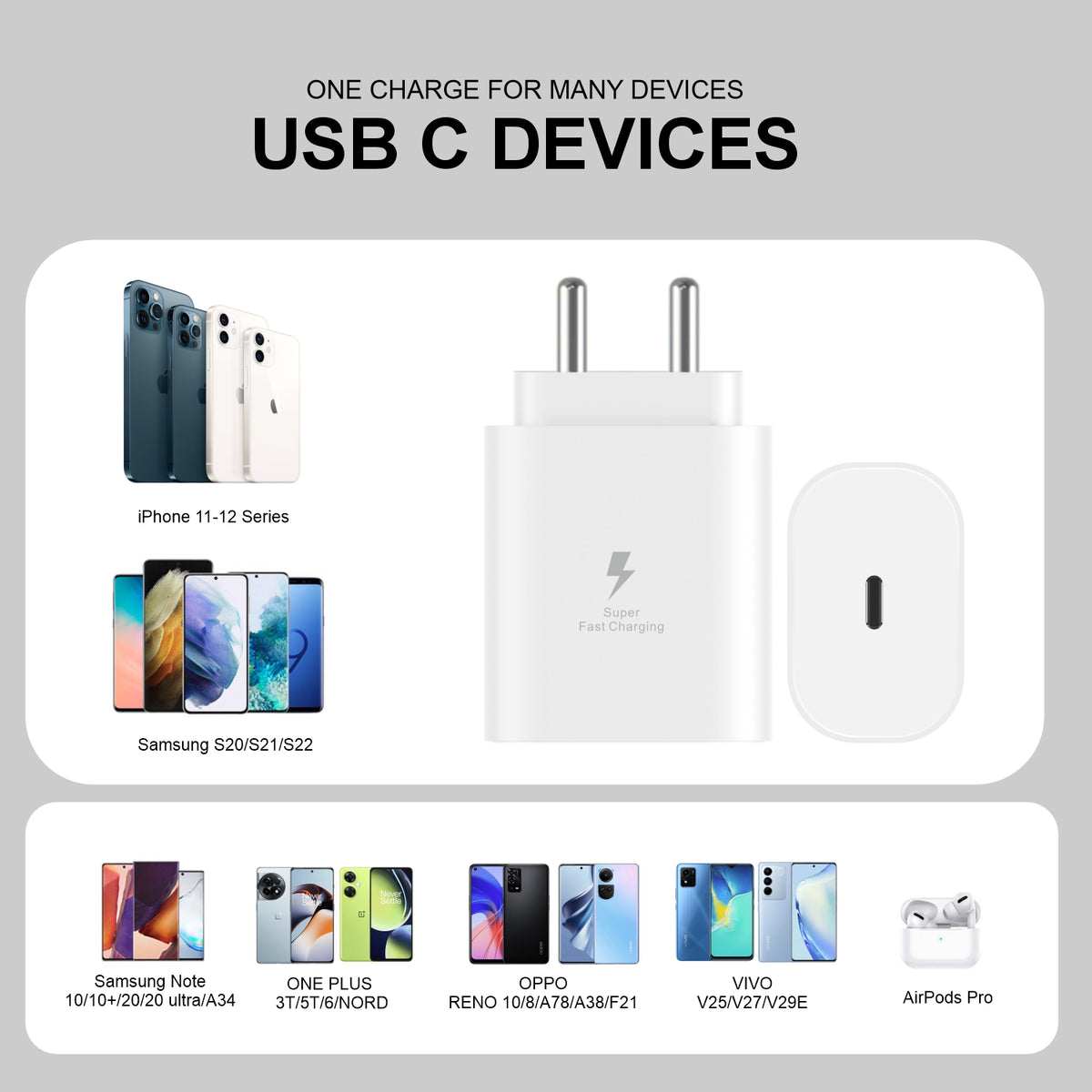 Bave 25W USB-C Charger -PD-PPS Power Adapter With Cable
