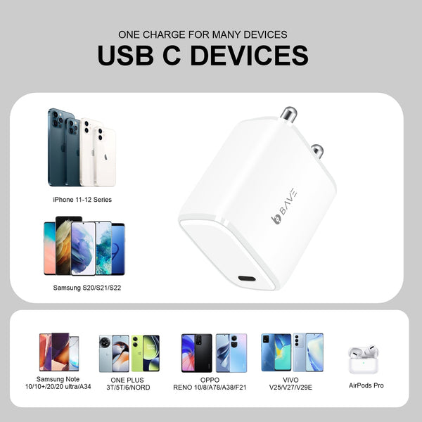 Bave 35W PD Flash Charger , USB-C Power Adapter With cable