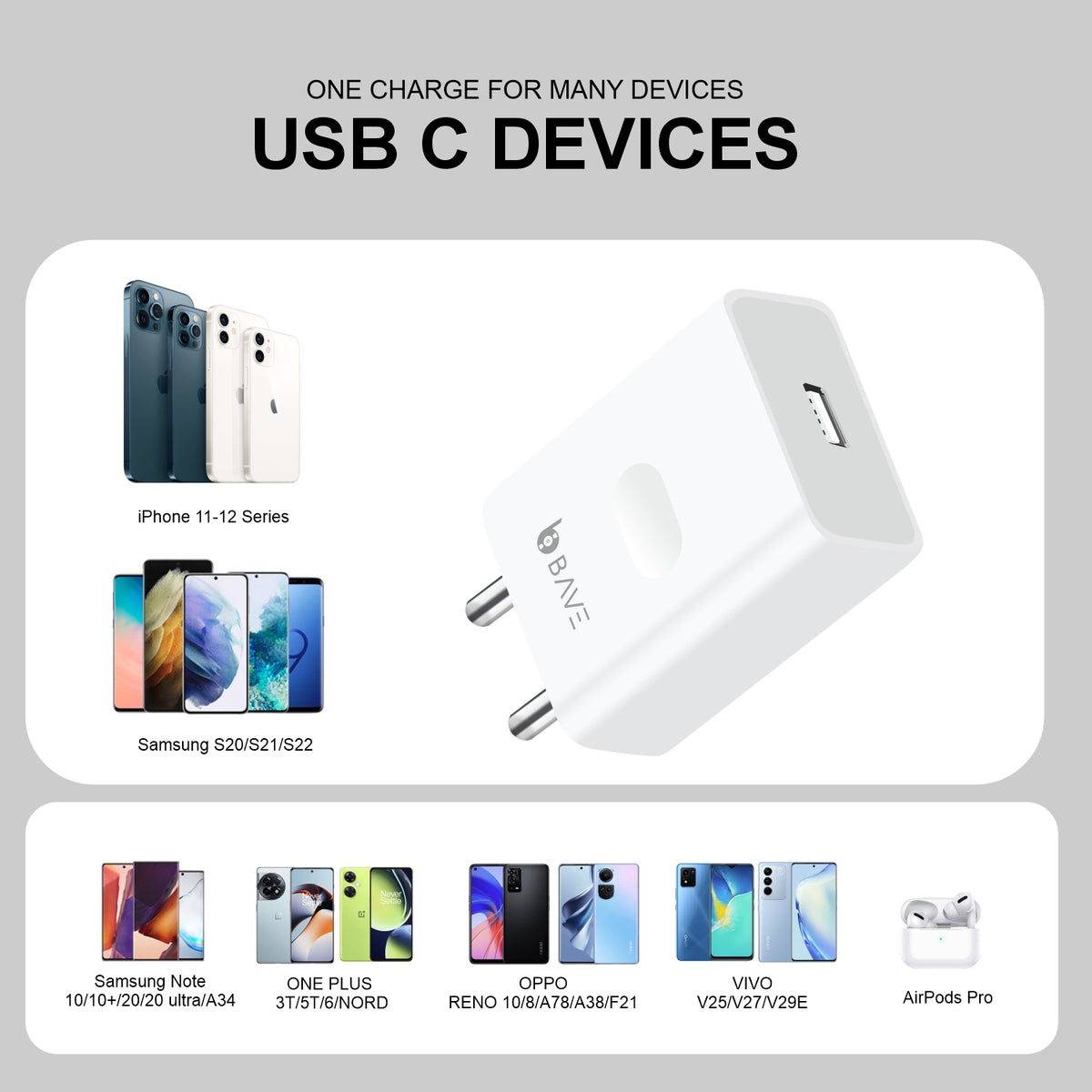 Bave 33W Super Charger USB A Power Adapter With Cable