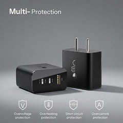 BAVE 65W GaN Trio Charger Adapter with USB-C Cable| 3Port Fast Charger| PD PPS QC Fast Charging