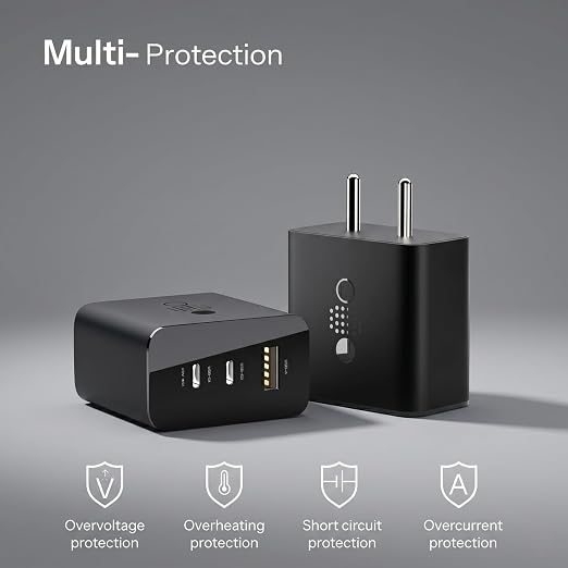 BAVE 65W GaN Trio Charger Adapter with USB-C Cable| 3Port Fast Charger| PD PPS QC Fast Charging