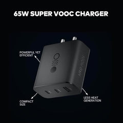 BAVE 65W GaN Trio Charger Adapter with USB-C Cable| 3Port Fast Charger| PD PPS QC Fast Charging