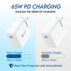 Bave 65W PD Power Adapter USB-C Charger With Cable