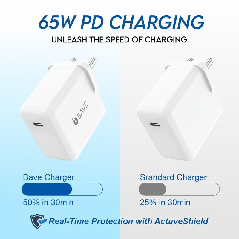 Bave 65W PD Power Adapter USB-C Charger With Cable