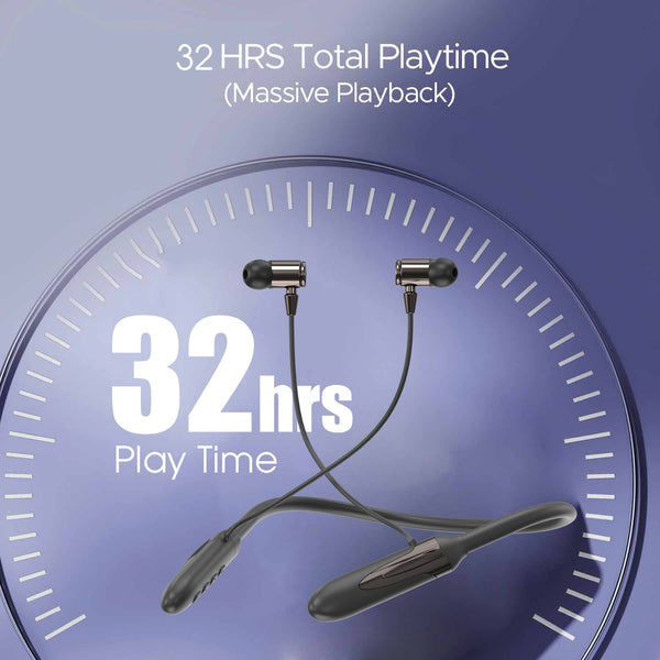 Bave Harmony Black Bluetooth Neckband - 32Hrs, Voice Changer, Gaming Mode