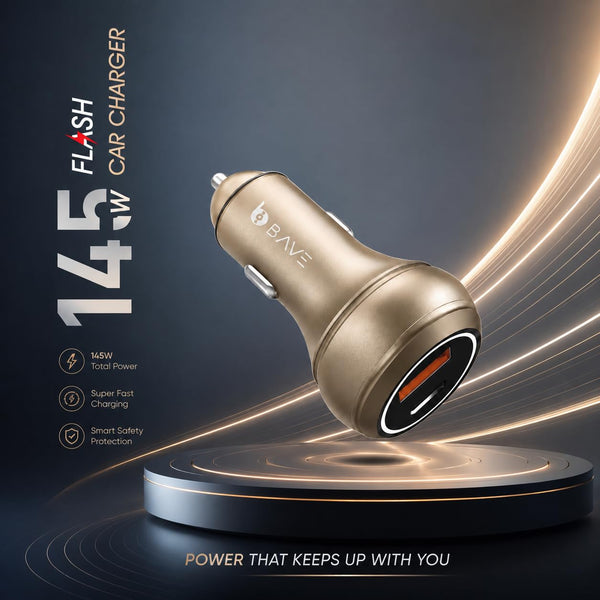 BAVE 145W Flash Car Charger with USB-C Cable