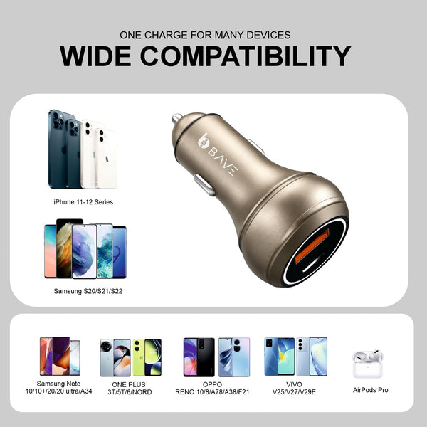 BAVE 145W Flash Car Charger with USB-C Cable