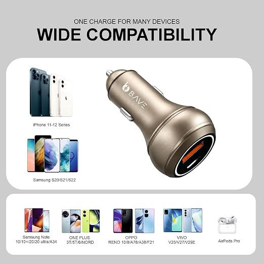 BAVE 145W Flash Car Charger with USB-C Cable