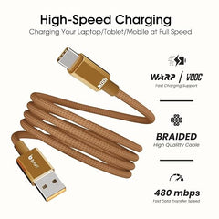 BAVE 100W USB-A to USB-C Fast Charging Braided Cable 1M