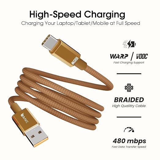BAVE 100W USB-A to USB-C Fast Charging Braided Cable 1M