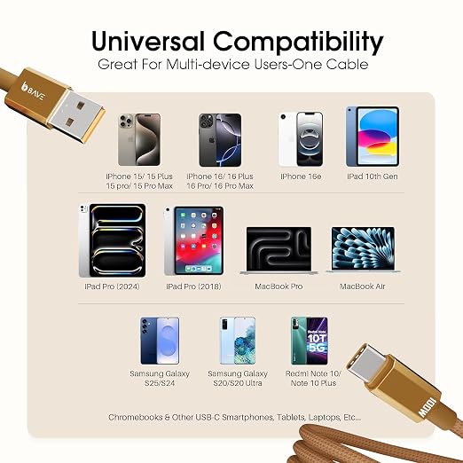 BAVE 100W USB-A to USB-C Fast Charging Braided Cable 1M