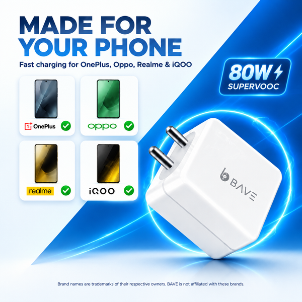 BAVE 80W SuperVOOC Fast Charger with USB-A to Type-C Cable