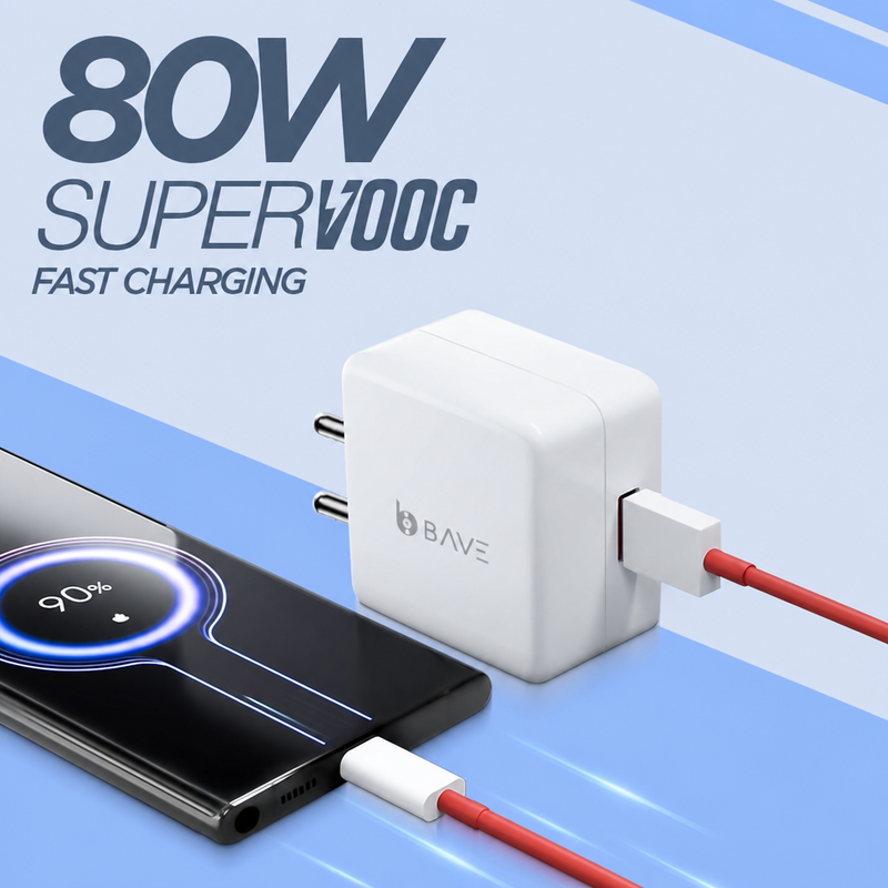 BAVE 80W SuperVOOC Fast Charger with USB-A to Type-C Cable